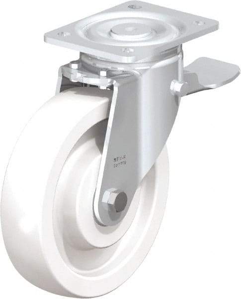 Blickle - 8" Diam x 1-31/32" Wide x 9-41/64" OAH Top Plate Mount Swivel Caster with Brake - Impact-Resistant Nylon, 1,980 Lb Capacity, Ball Bearing, 5-1/2 x 4-3/8" Plate - Makers Industrial Supply