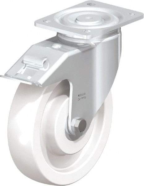 Blickle - 8" Diam x 1-31/32" Wide x 9-41/64" OAH Top Plate Mount Swivel Caster with Brake - Impact-Resistant Nylon, 1,980 Lb Capacity, Ball Bearing, 5-1/2 x 4-3/8" Plate - Makers Industrial Supply