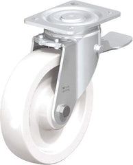 Blickle - 8" Diam x 1-31/32" Wide x 9-41/64" OAH Top Plate Mount Swivel Caster with Brake - Impact-Resistant Nylon, 1,980 Lb Capacity, Plain Bore Bearing, 5-1/2 x 4-3/8" Plate - Makers Industrial Supply