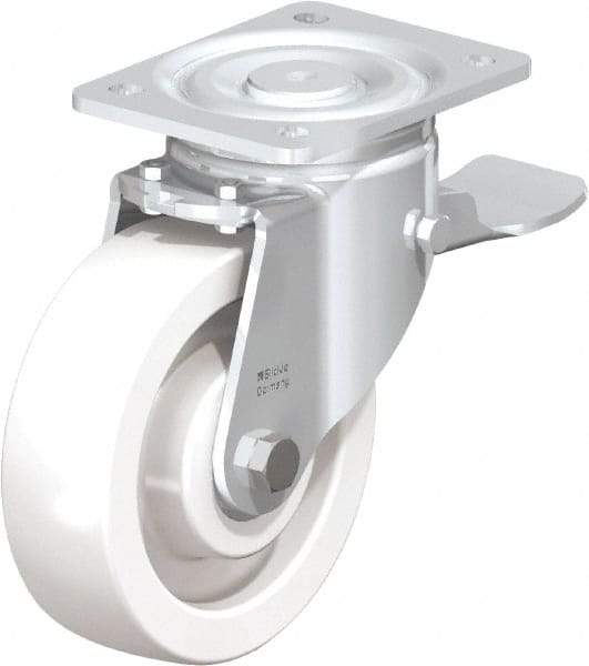 Blickle - 6-1/2" Diam x 1-31/32" Wide x 7-3/4" OAH Top Plate Mount Swivel Caster with Brake - Impact-Resistant Nylon, 1,870 Lb Capacity, Ball Bearing, 5-1/2 x 4-3/8" Plate - Makers Industrial Supply