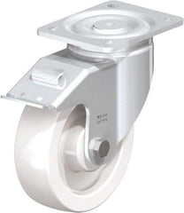 Blickle - 6-1/2" Diam x 1-31/32" Wide x 7-3/4" OAH Top Plate Mount Swivel Caster with Brake - Impact-Resistant Nylon, 1,870 Lb Capacity, Plain Bore Bearing, 5-1/2 x 4-3/8" Plate - Makers Industrial Supply