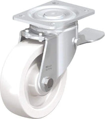 Blickle - 6-1/2" Diam x 1-31/32" Wide x 7-3/4" OAH Top Plate Mount Swivel Caster with Brake - Impact-Resistant Nylon, 1,870 Lb Capacity, Plain Bore Bearing, 5-1/2 x 4-3/8" Plate - Makers Industrial Supply