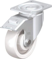 Blickle - 6" Diam x 1-31/32" Wide x 7-3/4" OAH Top Plate Mount Swivel Caster with Brake - Impact-Resistant Nylon, 1,760 Lb Capacity, Ball Bearing, 5-1/2 x 4-3/8" Plate - Makers Industrial Supply