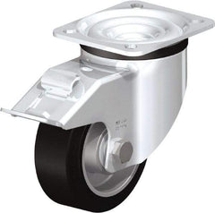 Blickle - 4" Diam x 1-37/64" Wide x 5-7/64" OAH Top Plate Mount Swivel Caster with Brake - Solid Rubber, 440 Lb Capacity, Ball Bearing, 3-15/16 x 3-3/8" Plate - Makers Industrial Supply