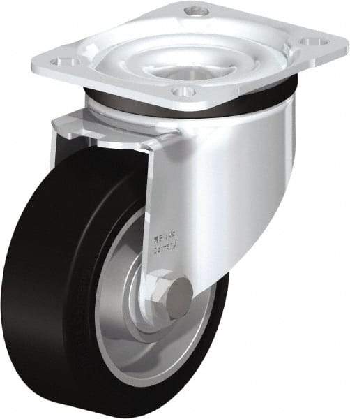 Blickle - 4" Diam x 1-37/64" Wide x 5-7/64" OAH Top Plate Mount Swivel Caster - Solid Rubber, 440 Lb Capacity, Ball Bearing, 3-15/16 x 3-3/8" Plate - Makers Industrial Supply