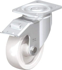 Blickle - 6" Diam x 1-31/32" Wide x 7-3/4" OAH Top Plate Mount Swivel Caster with Brake - Impact-Resistant Nylon, 1,760 Lb Capacity, Plain Bore Bearing, 5-1/2 x 4-3/8" Plate - Makers Industrial Supply