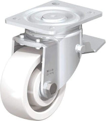 Blickle - 5" Diam x 1-31/32" Wide x 6-11/16" OAH Top Plate Mount Swivel Caster with Brake - Impact-Resistant Nylon, 1,650 Lb Capacity, Ball Bearing, 5-1/2 x 4-3/8" Plate - Makers Industrial Supply