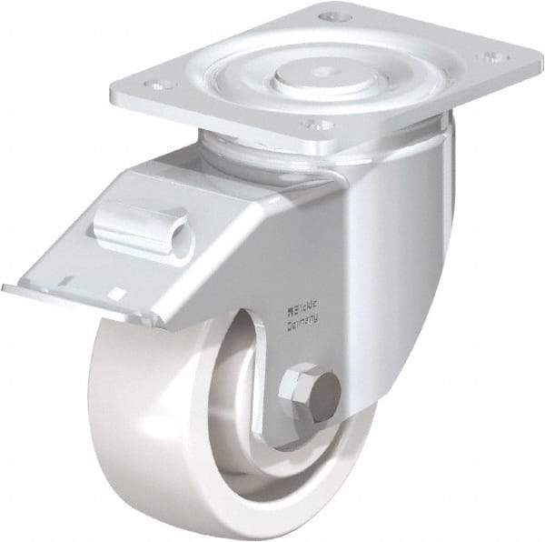 Blickle - 5" Diam x 1-31/32" Wide x 6-11/16" OAH Top Plate Mount Swivel Caster with Brake - Impact-Resistant Nylon, 1,650 Lb Capacity, Ball Bearing, 5-1/2 x 4-3/8" Plate - Makers Industrial Supply