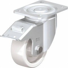 Blickle - 5" Diam x 1-31/32" Wide x 6-11/16" OAH Top Plate Mount Swivel Caster with Brake - Impact-Resistant Nylon, 1,650 Lb Capacity, Plain Bore Bearing, 5-1/2 x 4-3/8" Plate - Makers Industrial Supply