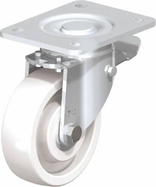 Blickle - 5" Diam x 1-29/64" Wide x 6-1/2" OAH Top Plate Mount Swivel Caster with Brake - Impact-Resistant Nylon, 1,540 Lb Capacity, Ball Bearing, 5-1/2 x 4-3/8" Plate - Makers Industrial Supply