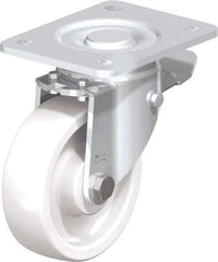 Blickle - 5" Diam x 1-29/64" Wide x 6-1/2" OAH Top Plate Mount Swivel Caster with Brake - Impact-Resistant Nylon, 1,540 Lb Capacity, Plain Bore Bearing, 5-1/2 x 4-3/8" Plate - Makers Industrial Supply