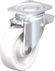 Blickle - 5" Diam x 1-29/64" Wide x 6-1/2" OAH Top Plate Mount Swivel Caster with Brake - Impact-Resistant Nylon, 1,540 Lb Capacity, Plain Bore Bearing, 3-15/16 x 3-3/8" Plate - Makers Industrial Supply