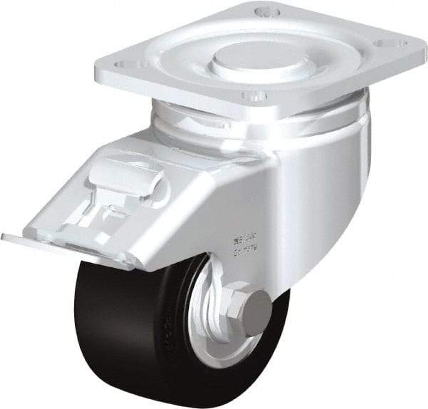 Blickle - 3" Diam x 1-49/64" Wide x 4-23/32" OAH Top Plate Mount Swivel Caster with Brake - Solid Rubber, 440 Lb Capacity, Ball Bearing, 3-15/16 x 3-3/8" Plate - Makers Industrial Supply