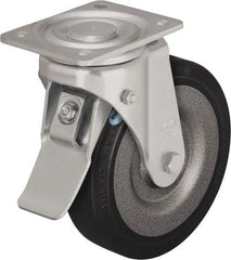 Blickle - 8" Diam x 1-31/32" Wide x 9-41/64" OAH Top Plate Mount Swivel Caster with Brake - Solid Rubber, 1,320 Lb Capacity, Ball Bearing, 5-1/2 x 4-3/8" Plate - Makers Industrial Supply