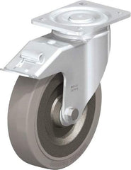 Blickle - 8" Diam x 1-31/32" Wide x 9-41/64" OAH Top Plate Mount Swivel Caster with Brake - Solid Rubber, 1,320 Lb Capacity, Ball Bearing, 5-1/2 x 4-3/8" Plate - Makers Industrial Supply