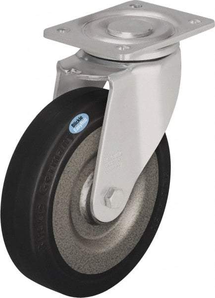 Blickle - 6-1/2" Diam x 1-31/32" Wide x 7-61/64" OAH Top Plate Mount Swivel Caster - Solid Rubber, 990 Lb Capacity, Ball Bearing, 5-1/2 x 4-3/8" Plate - Makers Industrial Supply