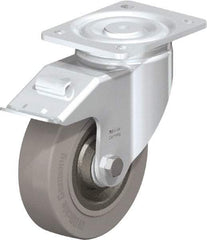 Blickle - 6-1/2" Diam x 1-31/32" Wide x 7-61/64" OAH Top Plate Mount Swivel Caster with Brake - Solid Rubber, 990 Lb Capacity, Ball Bearing, 5-1/2 x 4-3/8" Plate - Makers Industrial Supply