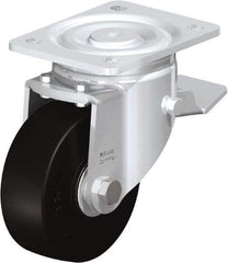 Blickle - 5" Diam x 1-31/32" Wide x 6-11/16" OAH Top Plate Mount Swivel Caster with Brake - Solid Rubber, 704 Lb Capacity, Ball Bearing, 5-1/2 x 4-3/8" Plate - Makers Industrial Supply