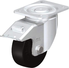 Blickle - 5" Diam x 1-31/32" Wide x 6-11/16" OAH Top Plate Mount Swivel Caster with Brake - Solid Rubber, 704 Lb Capacity, Ball Bearing, 5-1/2 x 4-3/8" Plate - Makers Industrial Supply