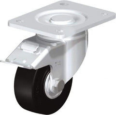 Blickle - 4" Diam x 1-49/64" Wide x 5-33/64" OAH Top Plate Mount Swivel Caster with Brake - Solid Rubber, 594 Lb Capacity, Ball Bearing, 5-1/2 x 4-3/8" Plate - Makers Industrial Supply