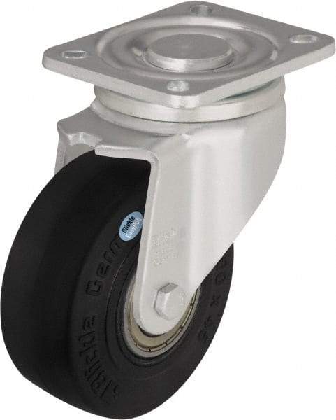 Blickle - 5" Diam x 1-31/32" Wide x 6-11/16" OAH Top Plate Mount Swivel Caster - Solid Rubber, 704 Lb Capacity, Ball Bearing, 5-1/2 x 4-3/8" Plate - Makers Industrial Supply