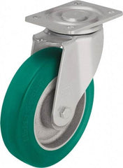 Blickle - 10" Diam x 2-23/64" Wide x 11-39/64" OAH Top Plate Mount Swivel Caster - Polyurethane-Elastomer Blickle Softhane, 1,980 Lb Capacity, Ball Bearing, 5-1/2 x 4-3/8" Plate - Makers Industrial Supply