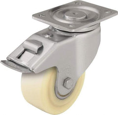 Blickle - 5" Diam x 2-5/32" Wide x 6-11/16" OAH Top Plate Mount Swivel Caster with Brake - Impact-Resistant Cast Nylon, 1,980 Lb Capacity, Ball Bearing, 5-1/2 x 4-3/8" Plate - Makers Industrial Supply