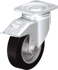 Blickle - 5" Diam x 1-9/16" Wide x 6-1/2" OAH Top Plate Mount Swivel Caster with Brake - Solid Rubber, 550 Lb Capacity, Ball Bearing, 3-15/16 x 3-3/8" Plate - Makers Industrial Supply