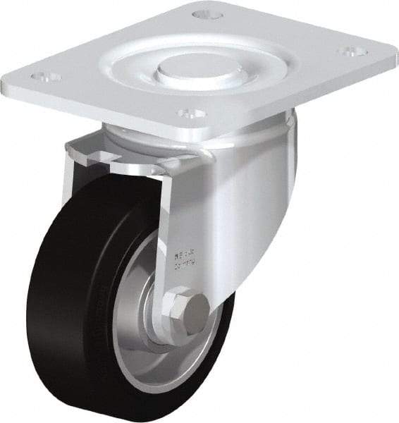 Blickle - 4" Diam x 1-9/16" Wide x 5-33/64" OAH Top Plate Mount Swivel Caster - Solid Rubber, 440 Lb Capacity, Ball Bearing, 5-1/2 x 4-3/8" Plate - Makers Industrial Supply