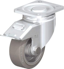 Blickle - 4" Diam x 1-9/16" Wide x 5-33/64" OAH Top Plate Mount Swivel Caster with Brake - Solid Rubber, 440 Lb Capacity, Ball Bearing, 3-15/16 x 3-3/8" Plate - Makers Industrial Supply