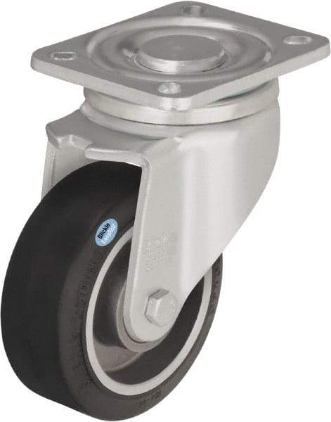 Blickle - 4" Diam x 1-9/16" Wide x 5-33/64" OAH Top Plate Mount Swivel Caster - Solid Rubber, 440 Lb Capacity, Ball Bearing, 3-15/16 x 3-3/8" Plate - Makers Industrial Supply