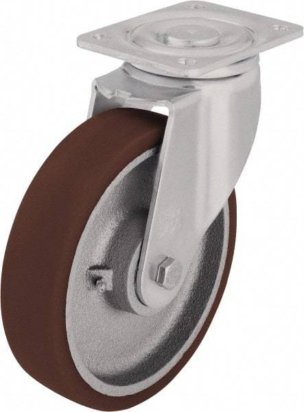 Blickle - 4" Diam x 1-37/64" Wide x 5-33/64" OAH Top Plate Mount Swivel Caster - Polyurethane-Elastomer Blickle Softhane, 880 Lb Capacity, Ball Bearing, 3-15/16 x 3-3/8" Plate - Makers Industrial Supply