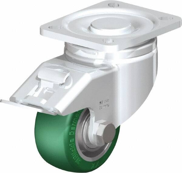 Blickle - 3" Diam x 1-9/16" Wide x 4-23/32" OAH Top Plate Mount Swivel Caster with Brake - Polyurethane-Elastomer Blickle Softhane, 506 Lb Capacity, Ball Bearing, 3-15/16 x 3-3/8" Plate - Makers Industrial Supply