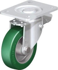 Blickle - 5" Diam x 1-9/16" Wide x 6-1/2" OAH Top Plate Mount Swivel Caster with Brake - Polyurethane-Elastomer Blickle Softhane, 770 Lb Capacity, Ball Bearing, 5-1/2 x 4-3/8" Plate - Makers Industrial Supply