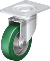 Blickle - 5" Diam x 1-9/16" Wide x 6-1/2" OAH Top Plate Mount Swivel Caster - Polyurethane-Elastomer Blickle Softhane, 770 Lb Capacity, Ball Bearing, 5-1/2 x 4-3/8" Plate - Makers Industrial Supply