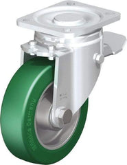 Blickle - 5" Diam x 1-9/16" Wide x 6-1/2" OAH Top Plate Mount Swivel Caster with Brake - Polyurethane-Elastomer Blickle Softhane, 770 Lb Capacity, Ball Bearing, 3-15/16 x 3-3/8" Plate - Makers Industrial Supply