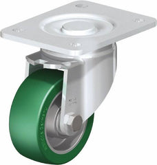 Blickle - 4" Diam x 1-9/16" Wide x 5-33/64" OAH Top Plate Mount Swivel Caster - Polyurethane-Elastomer Blickle Softhane, 660 Lb Capacity, Ball Bearing, 5-1/2 x 4-3/8" Plate - Makers Industrial Supply