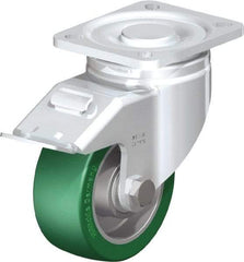 Blickle - 4" Diam x 1-9/16" Wide x 5-33/64" OAH Top Plate Mount Swivel Caster with Brake - Polyurethane-Elastomer Blickle Softhane, 660 Lb Capacity, Ball Bearing, 3-15/16 x 3-3/8" Plate - Makers Industrial Supply