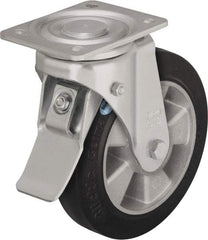 Blickle - 8" Diam x 2" Wide x 9-41/64" OAH Top Plate Mount Swivel Caster with Brake - Solid Rubber, 1,210 Lb Capacity, Ball Bearing, 5-1/2 x 4-3/8" Plate - Makers Industrial Supply