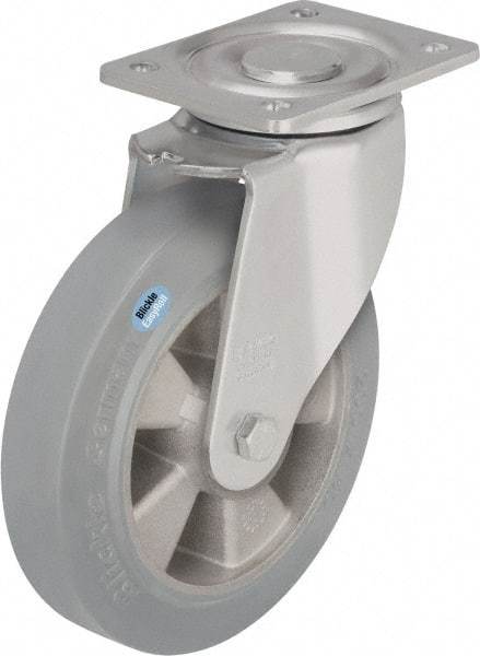 Blickle - 8" Diam x 2" Wide x 9-41/64" OAH Top Plate Mount Swivel Caster - Solid Rubber, 1,210 Lb Capacity, Ball Bearing, 5-1/2 x 4-3/8" Plate - Makers Industrial Supply