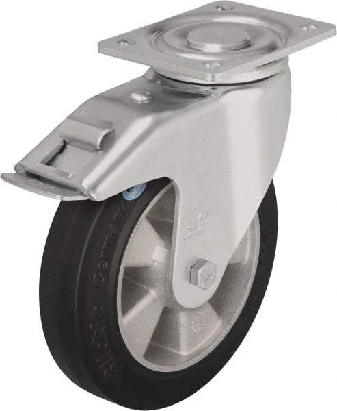 Blickle - 8" Diam x 2" Wide x 9-41/64" OAH Top Plate Mount Swivel Caster with Brake - Solid Rubber, 1,210 Lb Capacity, Ball Bearing, 5-1/2 x 4-3/8" Plate - Makers Industrial Supply