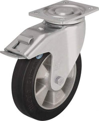 Blickle - 5" Diam x 2" Wide x 6-11/16" OAH Top Plate Mount Swivel Caster with Brake - Solid Rubber, 594 Lb Capacity, Ball Bearing, 5-1/2 x 4-3/8" Plate - Makers Industrial Supply