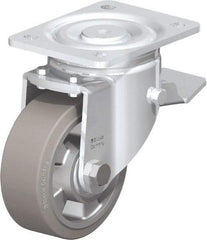 Blickle - 5" Diam x 2" Wide x 6-11/16" OAH Top Plate Mount Swivel Caster with Brake - Solid Rubber, 594 Lb Capacity, Ball Bearing, 5-1/2 x 4-3/8" Plate - Makers Industrial Supply