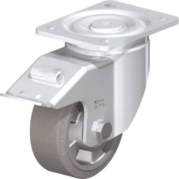 Blickle - 5" Diam x 2" Wide x 6-11/16" OAH Top Plate Mount Swivel Caster with Brake - Solid Rubber, 594 Lb Capacity, Ball Bearing, 5-1/2 x 4-3/8" Plate - Makers Industrial Supply