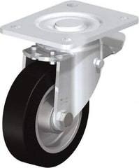 Blickle - 5" Diam x 1-9/16" Wide x 6-1/2" OAH Top Plate Mount Swivel Caster with Brake - Solid Rubber, 550 Lb Capacity, Ball Bearing, 5-1/2 x 4-3/8" Plate - Makers Industrial Supply