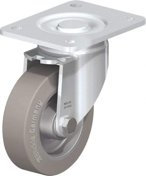 Blickle - 5" Diam x 1-9/16" Wide x 6-1/2" OAH Top Plate Mount Swivel Caster - Solid Rubber, 550 Lb Capacity, Ball Bearing, 5-1/2 x 4-3/8" Plate - Makers Industrial Supply