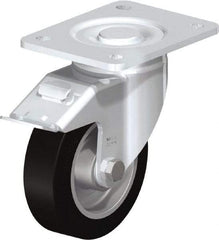 Blickle - 5" Diam x 1-9/16" Wide x 6-1/2" OAH Top Plate Mount Swivel Caster with Brake - Solid Rubber, 550 Lb Capacity, Ball Bearing, 5-1/2 x 4-3/8" Plate - Makers Industrial Supply