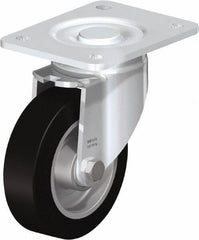 Blickle - 5" Diam x 1-9/16" Wide x 6-1/2" OAH Top Plate Mount Swivel Caster - Solid Rubber, 550 Lb Capacity, Ball Bearing, 5-1/2 x 4-3/8" Plate - Makers Industrial Supply