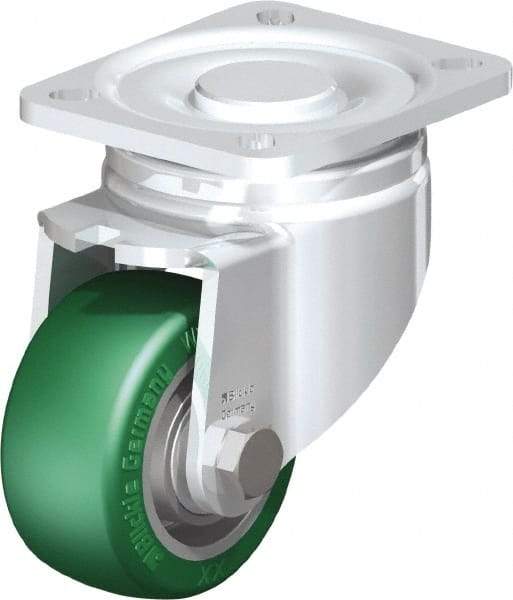 Blickle - 3" Diam x 1-9/16" Wide x 4-23/32" OAH Top Plate Mount Swivel Caster - Polyurethane-Elastomer Blickle Softhane, 506 Lb Capacity, Ball Bearing, 3-15/16 x 3-3/8" Plate - Makers Industrial Supply