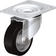 Blickle - 4" Diam x 1-37/64" Wide x 5-7/64" OAH Top Plate Mount Swivel Caster - Solid Rubber, 440 Lb Capacity, Ball Bearing, 5-1/2 x 4-3/8" Plate - Makers Industrial Supply